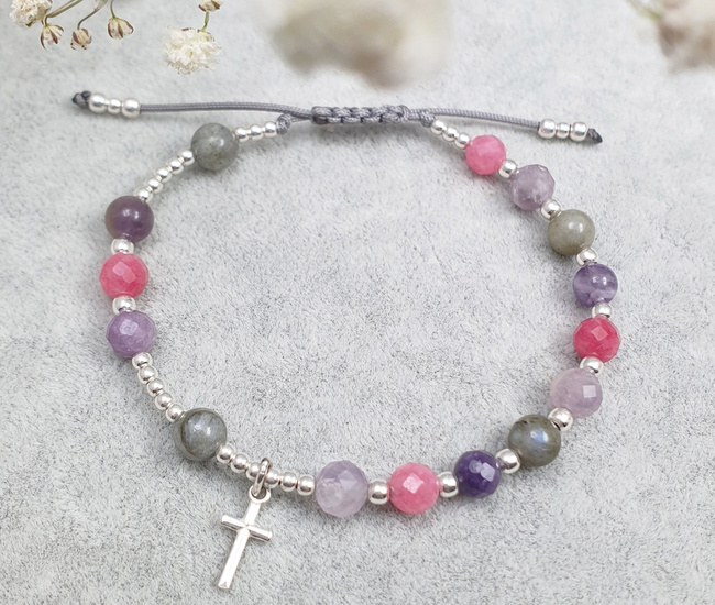 1571/11 bransoletka różaniec srebro 925 z kamieniami naturalnymi