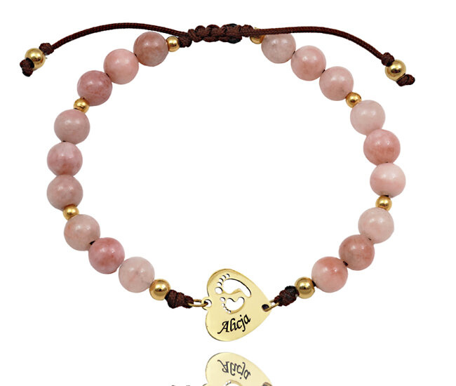 1738 różowa bransoletka złocona z grawerem i kamieniem słonecznym