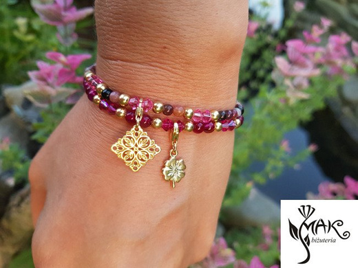 BR950 BRANSOLETKA pozłacana agat różowy, Swarovski Element