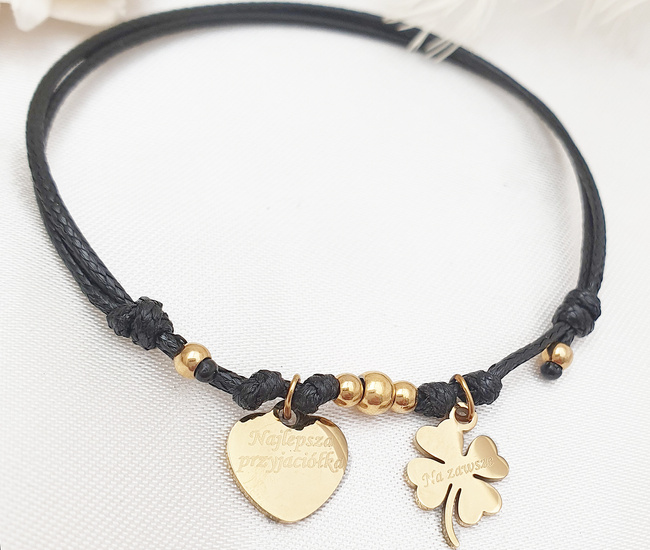 Bransoletka z grawerem złocona z serduszkiem i koniczynką 1645/10