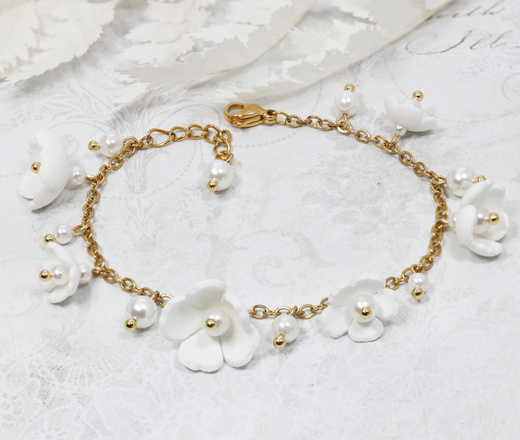 komplet ślubny pozłacany z kwiatuszkami i perłami handmade 1816/1