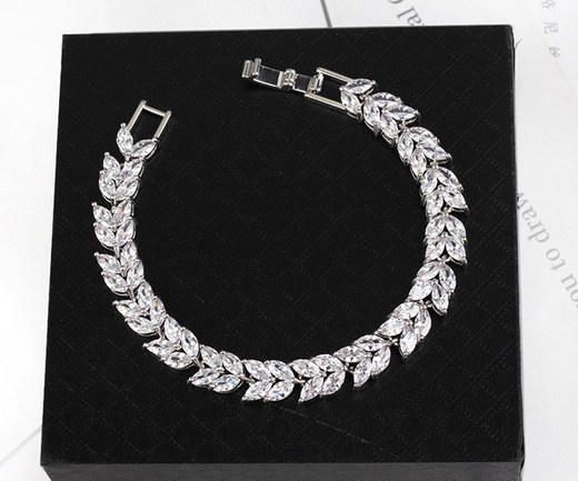 Br599/824 srebrna bransoletka ślubna, szeroka cyrkonie markizy