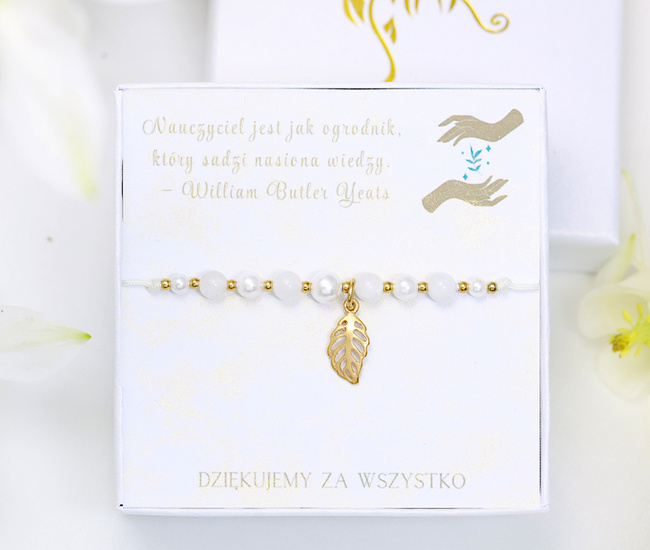 zestaw dla nauczyciela bransoletka perełki listek 1807/11