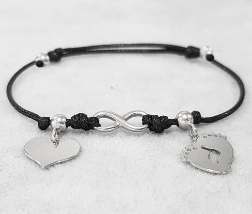 1049 BRANSOLETKA GRAWEROWANA na sznureczku infinity serce stópki