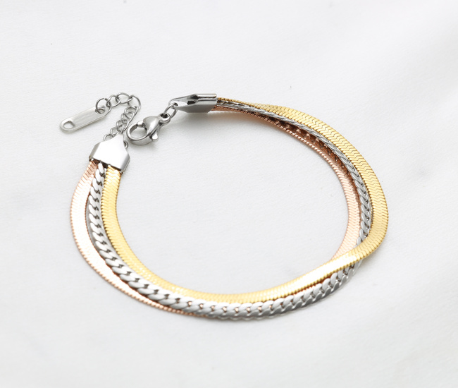 Bransoletka potrójna z cyrkoniami, pozłacana stal szlachetna 1857/20