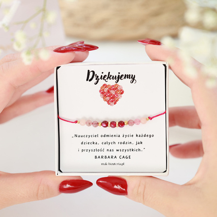 1715/8 bransoletka agat i kwarc różowy dla nauczyciela zestaw