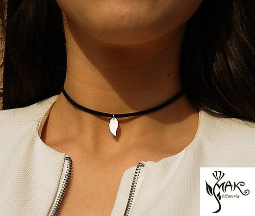 NK769 NASZYJNIK choker srebro 925 CZARNY skrzydło anioła