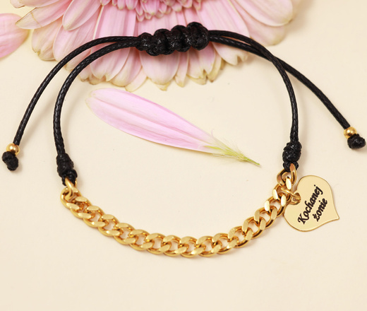 1459 bransoletka srebrna 925 pozłacana na sznureczku serce