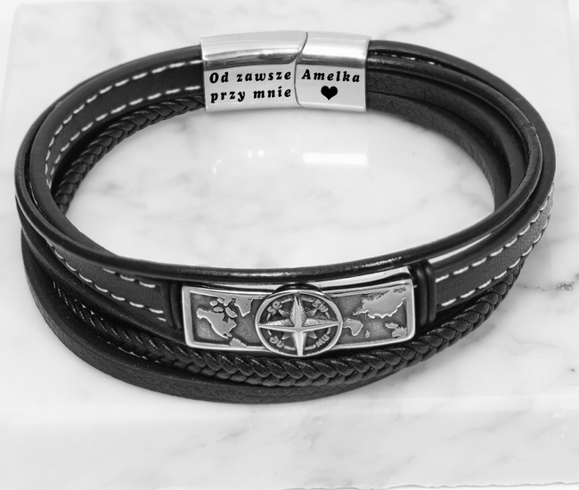 Bransoletka męska z grawerem na dzień taty, róża wiatrów 1806/4