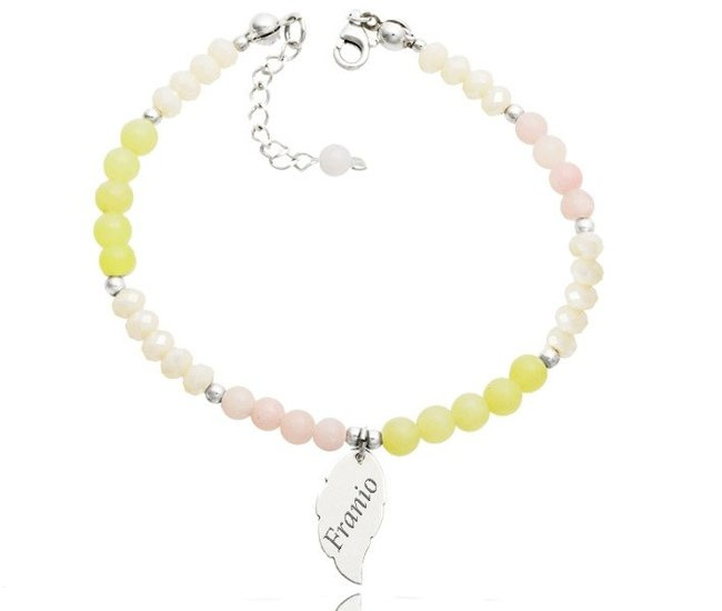 BR1087 bransoletka z grawerem, srebro opal różowy, agat żółty