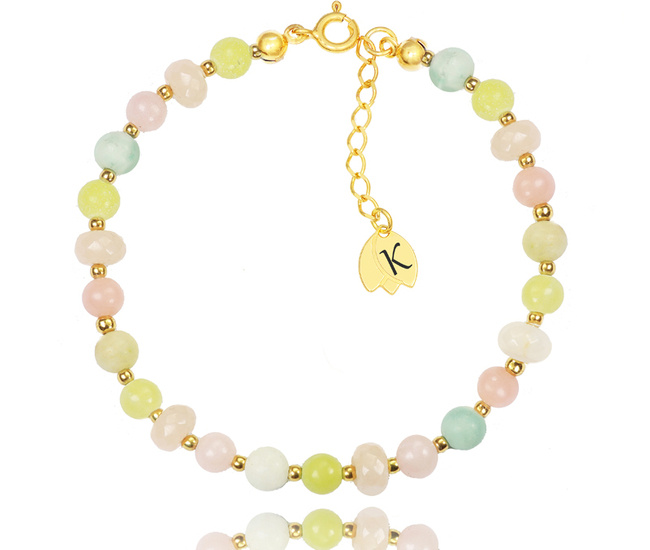 1373/1 bransoletka grawerowana srebrna 925 złocona kamienie naturalne pastelowy