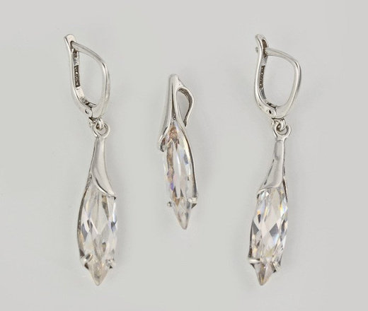 480/197 komplet srebrny z cyrkoniami w kształcie łez