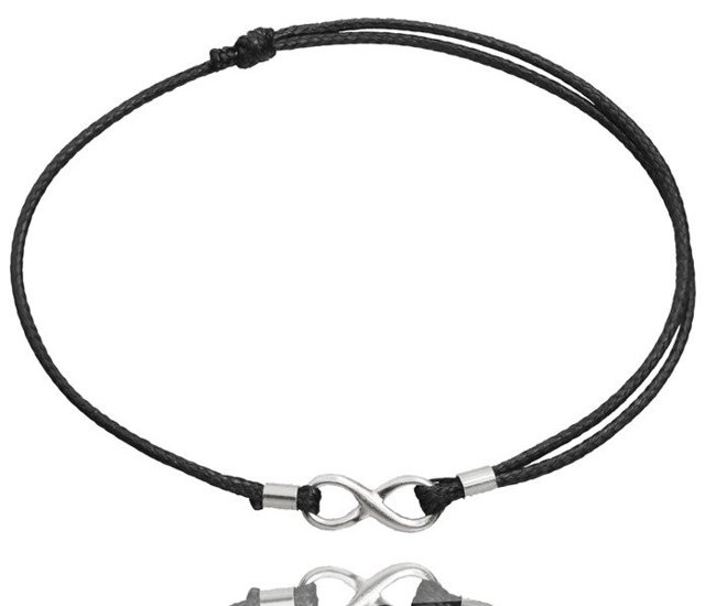 1029 bransoletka ze znakiem nieskończoności srebrna na sznureczku infinity