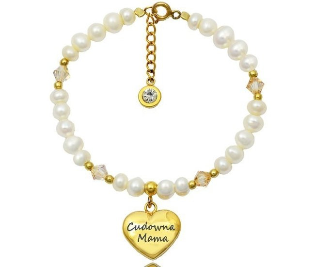 1105 bransoletka z grawerem złota serce stal perełki naturalne Swarovski Elements