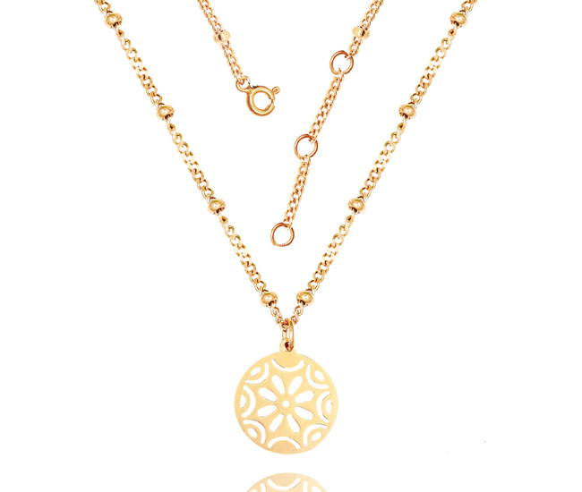 1326/14 naszyjnik pozłacany kuleczkami stal  rozeta