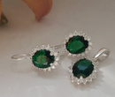 480/92  komplet srebrny owale z cyrkoniami szmaragdowymi