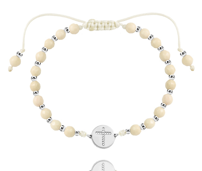 1672/1 bransoletka różaniec srebro 925 z kamieniem rzecznym