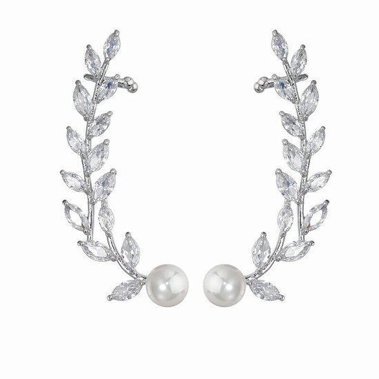 Kol 599/977 kolczyki nausznice z gałązki z cyrkoniami i perłą