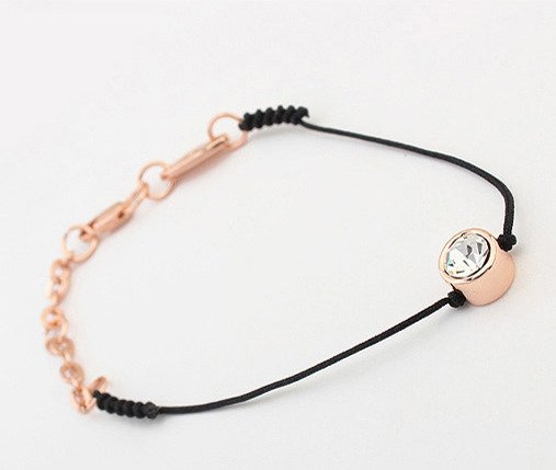 Br 599/647 BRANSOLETKA czarny sznureczek z krystaliczną cyrkonią, różowe złoto