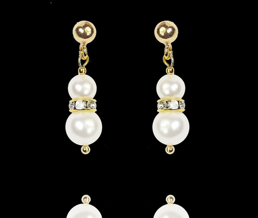 1361 komplet srebrny pozłacany z perełkami i kryształkami