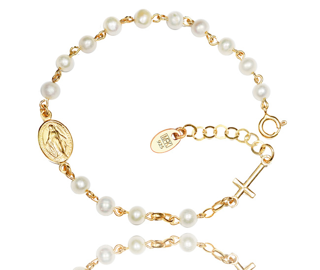 1468 bransoletka różaniec s.925 pozłacane perełki naturalne