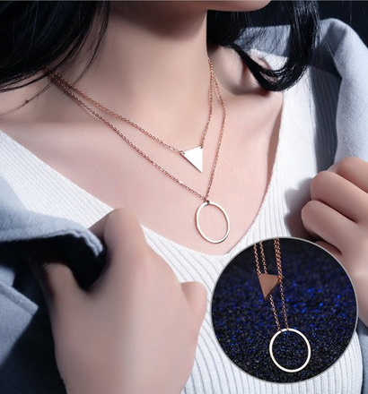 Nk 599/730 NASZYJNIK ze stali podwójny kółeczko trójkąt różowe złoto