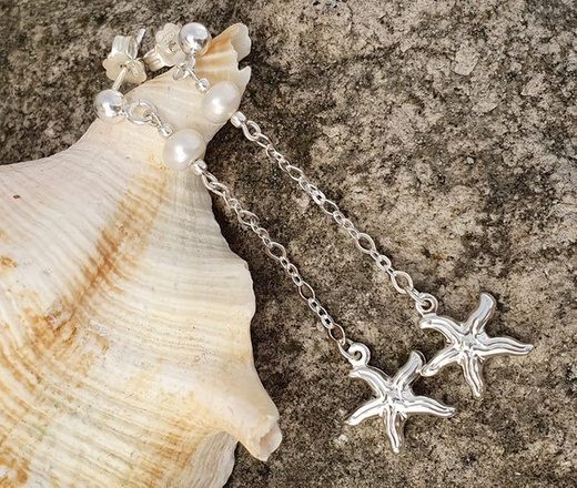 1163 Kolczyki srebrne 925 rozgwiazdy i perełki naturalne