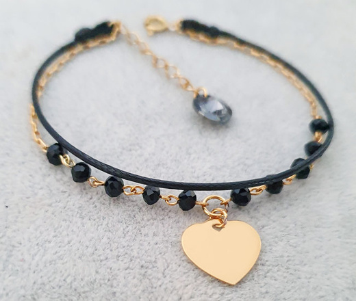 1303 bransoletka srebrna 925 pozłacata na sznureczku serce