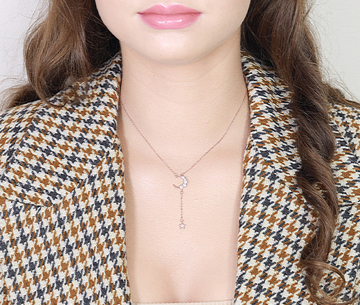 1064/43 Naszyjnik srebrny 925 pozłacany księżyc i gwiazdy z cyrkoniami