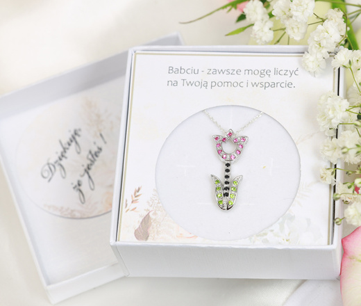 1608 naszyjnik srebrny 925 tulipan wysadzany cyrkoniami kwiat