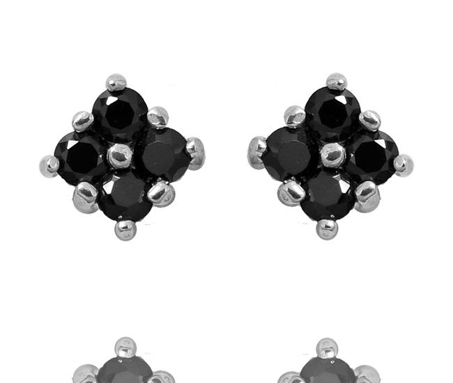 480/445 kolczyki srebrne 925 kwadraciki z czarnymi cyrkoniami