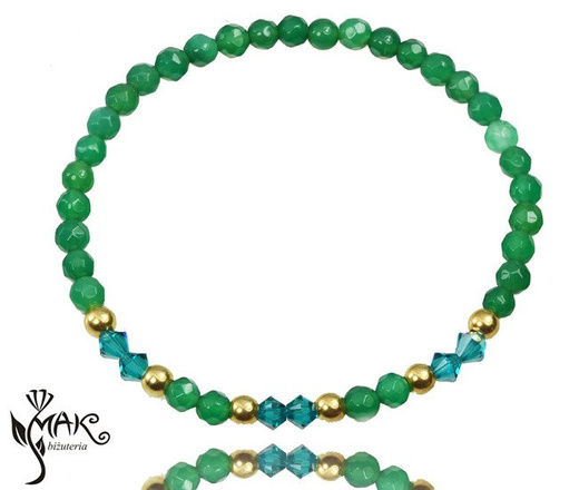 BR950 Bransoletka, zielony agat fasetowany i kryształki Swarovski Element