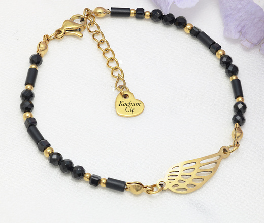 bransoletka grawerowana ze skrzydłem anioła pozłacana 1846 