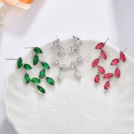 Kol 599/909 Kolczyki na ślub, długie z cyrkoniami jodełki