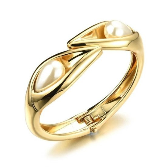 Br 599/481 BRANSOLETKA bangle żółte złoto z perłami