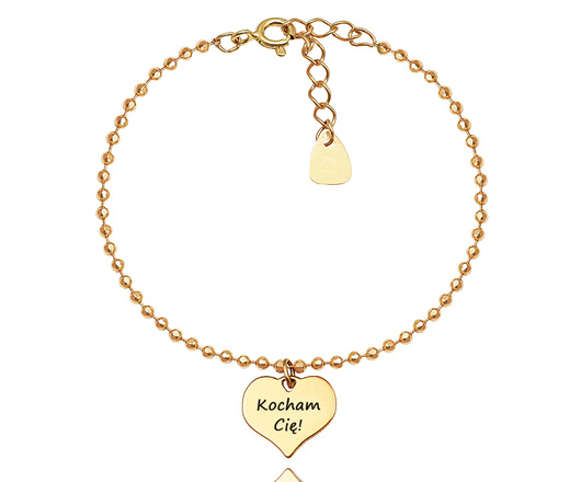 1641/2 bransoletka grawerowana srebro 925 pozłacane kuleczki serce