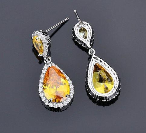 Kol 599/1018 Kolczyki ślubne eleganckie łezki cyrkonie żółte topaz