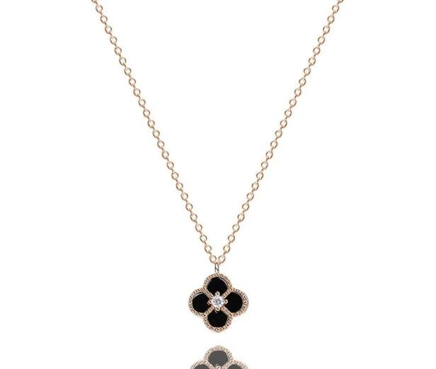 1064/44 naszyjnik srebro pozłacane z podwójna koniczynką zdobianą cyrkoniami