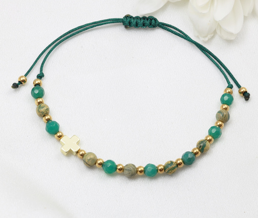  bransoletka różaniec z kamienia naturalnych stal złocona  jaspis 1877/24