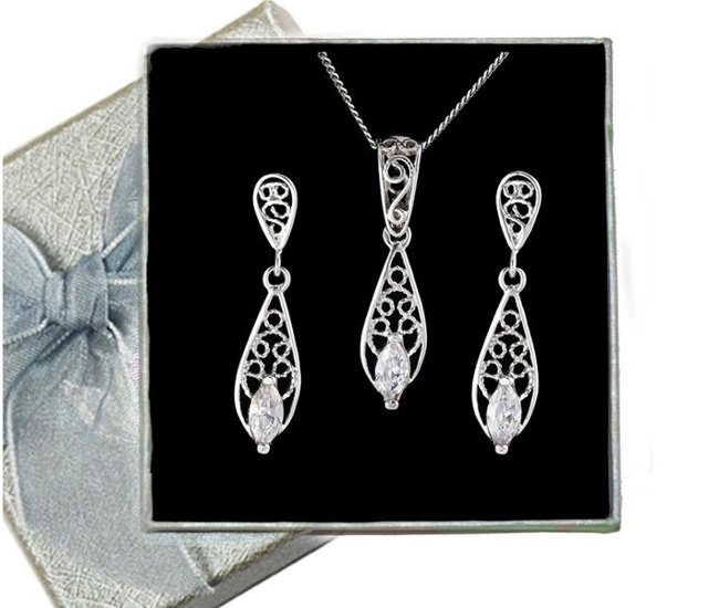 480/241 komplet srebrny ażurowy z błyszczącymi cyrkoniami