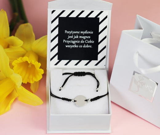 1340 BRANSOLETKA Z GRAWEREM srebro na sznureczku