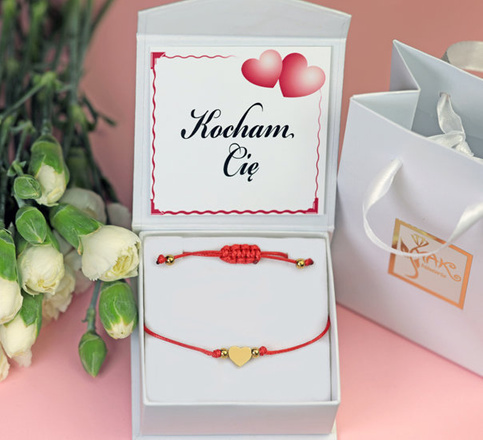 1343 bransoletka z grawerem serce kremowy sznurek łapka