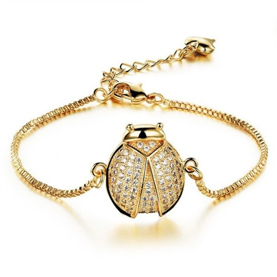 BR599/406  żółte złoto, CYRKONIE BRANSOLETKA biedronka