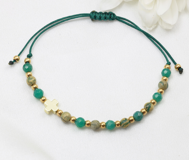 bransoletka różaniec z kamienia naturalnych stal złocona jaspis 1877/24