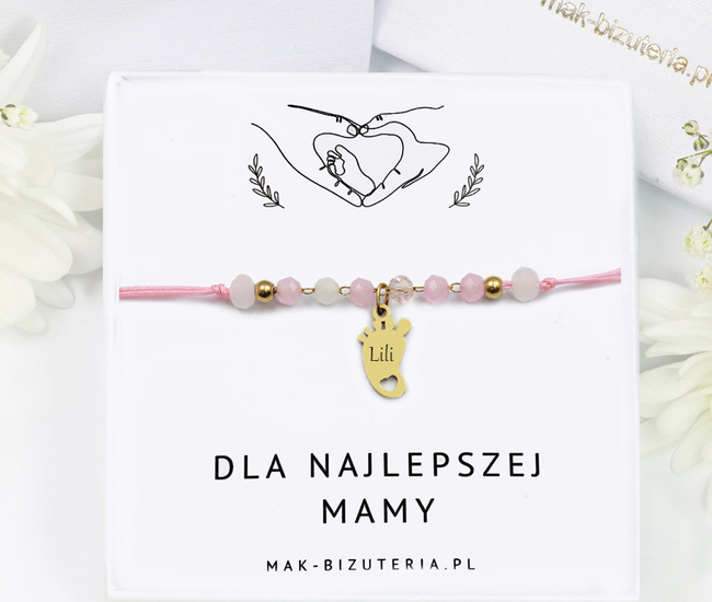 1732/7 bransoletka złocona z grawerem  różowa dla mamy
