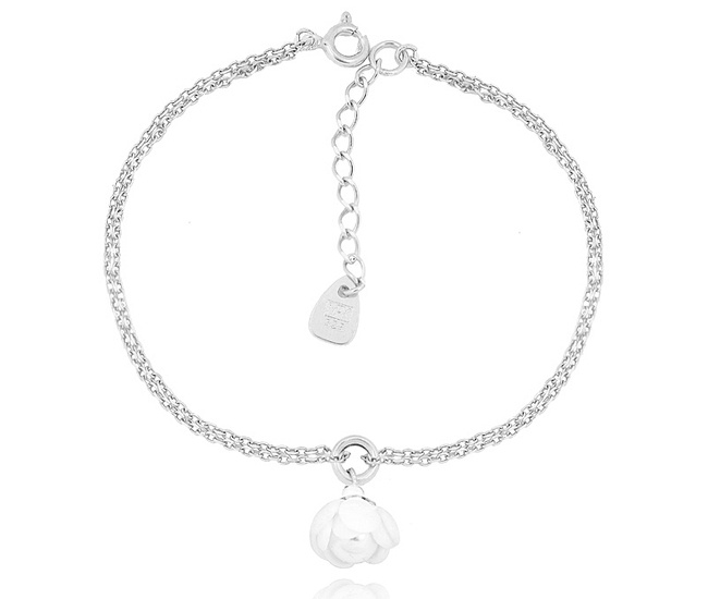 1495 bransoletka srebrna 925 z perełką i kwiatuszkiem