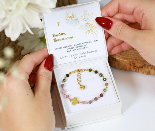 1716/5 bransoletka różaniec pozłacane srebro 925 z turmalinami