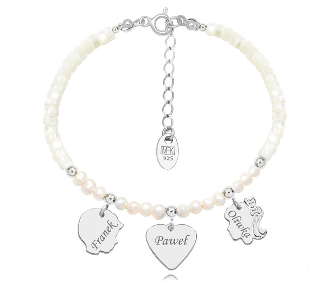 1396 Bransoletka z grawerem srebro 925 perełki rodzina