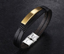 599/997 męska bransoletka z grawerem skórzana podwójna czarno-złota