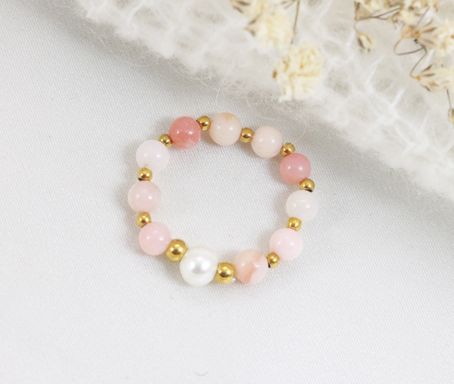 Pierścionek pozłacany z kamieniami naturalnymi elastyczny 1782/2